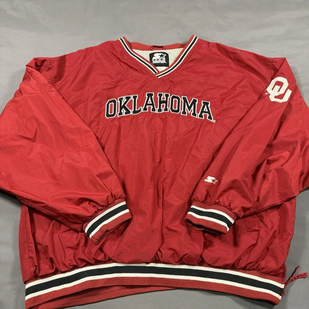 Vintage Men's XL Starter Oklahoma Sooners V-Neck Pullover‎ Side Zip Jacket READ